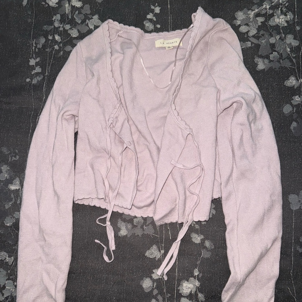 PacSun La Hearts Pink Lettuce Edge Tie Front Cardigan Size Medium